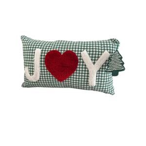 Christmas Throw Pillow Joy with Heart Red and Green 24” X 14”